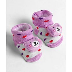 Cute Walk by Babyhug Slip On Sock Shoes with Bear Applique - Purple