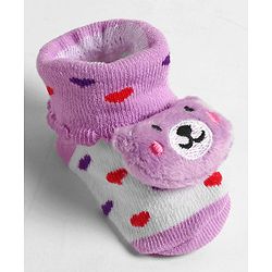 Cute Walk by Babyhug Slip On Sock Shoes with Bear Applique - Purple