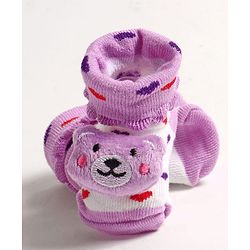 Cute Walk by Babyhug Slip On Sock Shoes with Bear Applique - Purple