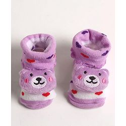 Cute Walk by Babyhug Slip On Sock Shoes with Bear Applique - Purple