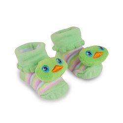 Cute Walk by Babyhug Slip On Socks Shoes with Stripes & Duck Applique - Light Green