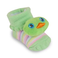 Cute Walk by Babyhug Slip On Socks Shoes with Stripes & Duck Applique - Light Green