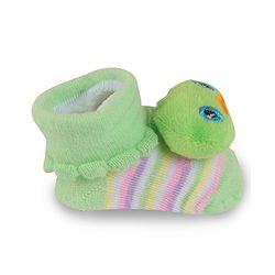 Cute Walk by Babyhug Slip On Socks Shoes with Stripes & Duck Applique - Light Green