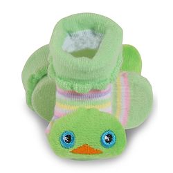 Cute Walk by Babyhug Slip On Socks Shoes with Stripes & Duck Applique - Light Green