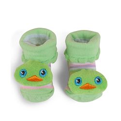 Cute Walk by Babyhug Slip On Socks Shoes with Stripes & Duck Applique - Light Green
