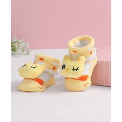 Cute Walk by Babyhug Slip On Sock Shoes with Kitty Applique - Yellow
