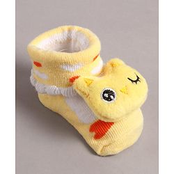 Cute Walk by Babyhug Slip On Sock Shoes with Kitty Applique - Yellow