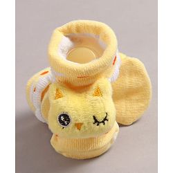 Cute Walk by Babyhug Slip On Sock Shoes with Kitty Applique - Yellow