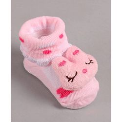 Cute Walk by Babyhug Slip On Sock Shoes with Kitty Applique - Pink