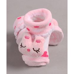 Cute Walk by Babyhug Slip On Sock Shoes with Kitty Applique - Pink