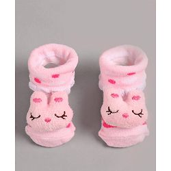 Cute Walk by Babyhug Slip On Sock Shoes with Kitty Applique - Pink