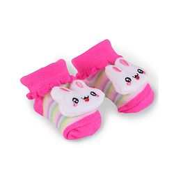 Cute Walk by Babyhug Slip On Socks Shoes with Stripes & Bunny Applique - Dark Pink