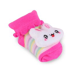 Cute Walk by Babyhug Slip On Socks Shoes with Stripes & Bunny Applique - Dark Pink