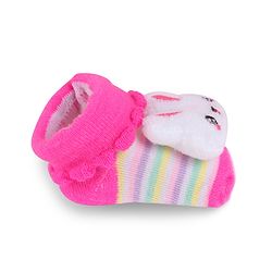 Cute Walk by Babyhug Slip On Socks Shoes with Stripes & Bunny Applique - Dark Pink