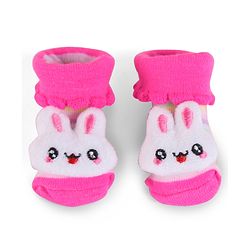 Cute Walk by Babyhug Slip On Socks Shoes with Stripes & Bunny Applique - Dark Pink