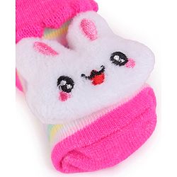 Cute Walk by Babyhug Slip On Socks Shoes with Stripes & Bunny Applique - Dark Pink