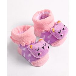 Cute Walk by Babyhug Socks With Heart Design & Cat Face Applique - Purple