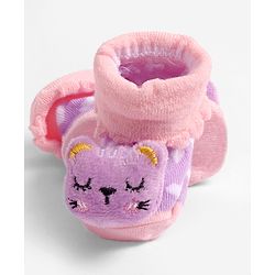 Cute Walk by Babyhug Socks With Heart Design & Cat Face Applique - Purple