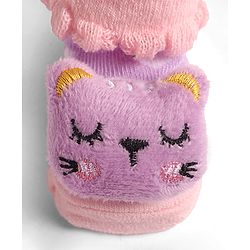 Cute Walk by Babyhug Socks With Heart Design & Cat Face Applique - Purple