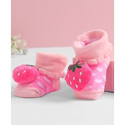 Cute Walk by Babyhug Socks with Strawberry Applique - Pink