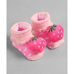 Cute Walk by Babyhug Socks with Strawberry Applique - Pink