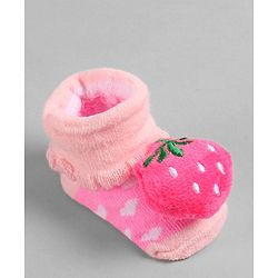 Cute Walk by Babyhug Socks with Strawberry Applique - Pink