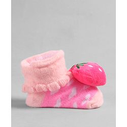 Cute Walk by Babyhug Socks with Strawberry Applique - Pink