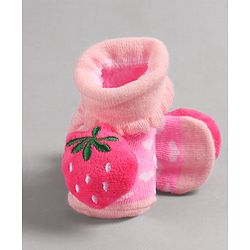 Cute Walk by Babyhug Socks with Strawberry Applique - Pink