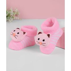 Cute Walk by Babyhug Socks With Kitty Applique - Pink