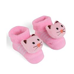 Cute Walk by Babyhug Socks With Kitty Applique - Pink