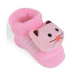 Cute Walk by Babyhug Socks With Kitty Applique - Pink
