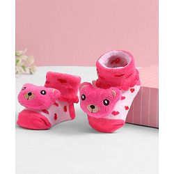 Cute Walk by Babyhug Socks  with Bear Applique - Pink