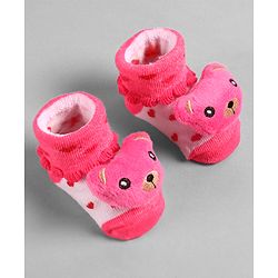 Cute Walk by Babyhug Socks  with Bear Applique - Pink