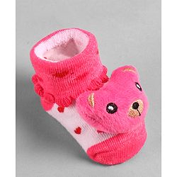 Cute Walk by Babyhug Socks  with Bear Applique - Pink