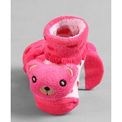 Cute Walk by Babyhug Socks  with Bear Applique - Pink