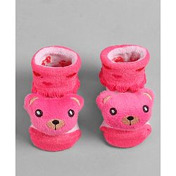 Cute Walk by Babyhug Socks  with Bear Applique - Pink