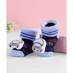 Cute Walk by Babyhug Socks  with Vehicle Applique - Navy Blue