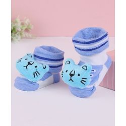 Cute Walk by Babyhug Fabric Slip On Socks Shoes with Stripes & Bear Applique - Lavender