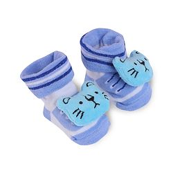 Cute Walk by Babyhug Fabric Slip On Socks Shoes with Stripes & Bear Applique - Lavender