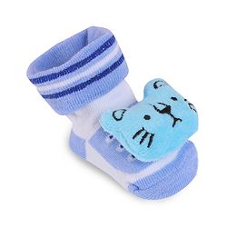 Cute Walk by Babyhug Fabric Slip On Socks Shoes with Stripes & Bear Applique - Lavender