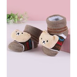 Cute Walk by Babyhug Slip On Sock Shoes with Bear Applique - Brown