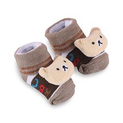 Cute Walk by Babyhug Slip On Sock Shoes with Bear Applique - Brown