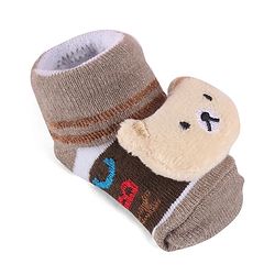Cute Walk by Babyhug Slip On Sock Shoes with Bear Applique - Brown
