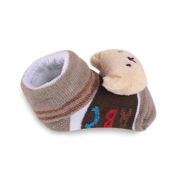 Cute Walk by Babyhug Slip On Sock Shoes with Bear Applique - Brown