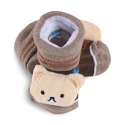 Cute Walk by Babyhug Slip On Sock Shoes with Bear Applique - Brown