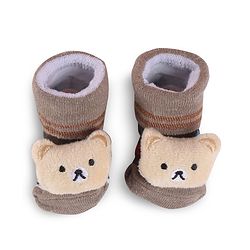 Cute Walk by Babyhug Slip On Sock Shoes with Bear Applique - Brown