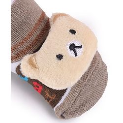 Cute Walk by Babyhug Slip On Sock Shoes with Bear Applique - Brown