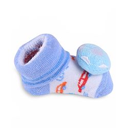 Cute Walk by Babyhug Slip On Sock Shoes with Football Applique - Light Blue