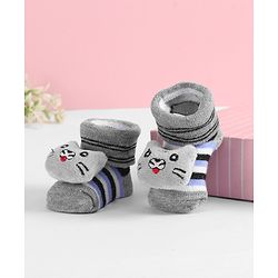 Cute Walk by Babyhug Socks  with Cat Applique - Grey