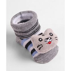 Cute Walk by Babyhug Socks  with Cat Applique - Grey